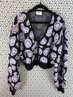H&M Black and Light Purple Smiley Cardigan